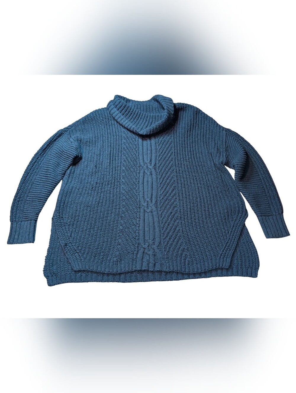 Blue Cable-Knit Turtleneck Sweater - Women